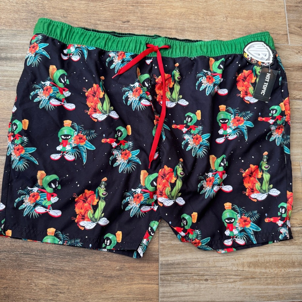 Hot Topic Looney Tunes Marvin The Martian Tropical‎ Swim Trunks Shorts Size 42